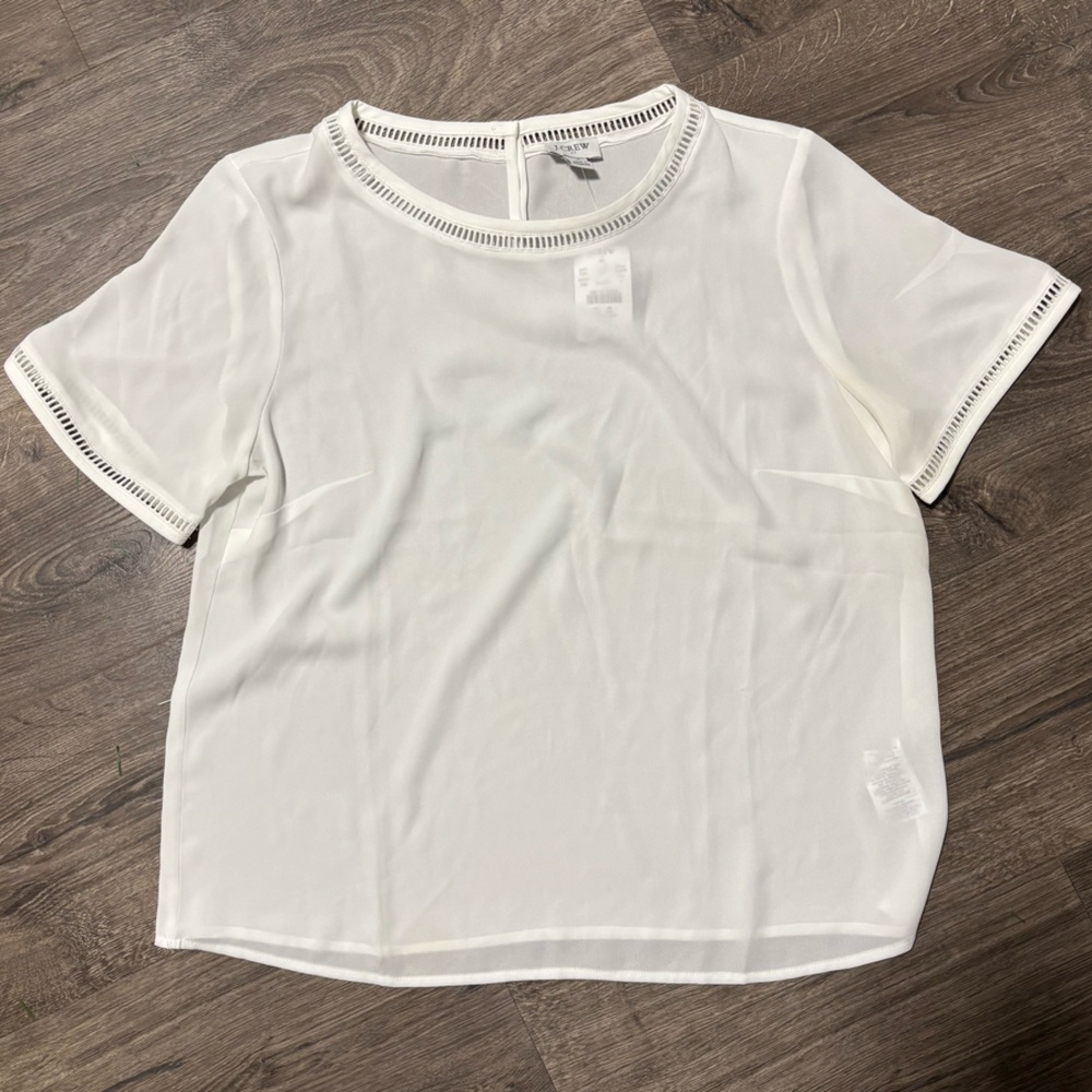 NWT J. Crew Sheer White Short Sleeve Top